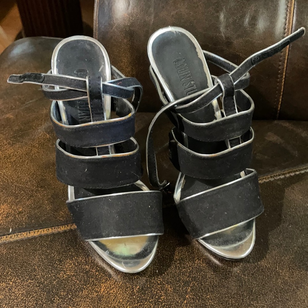 Silver and black heels 61/2